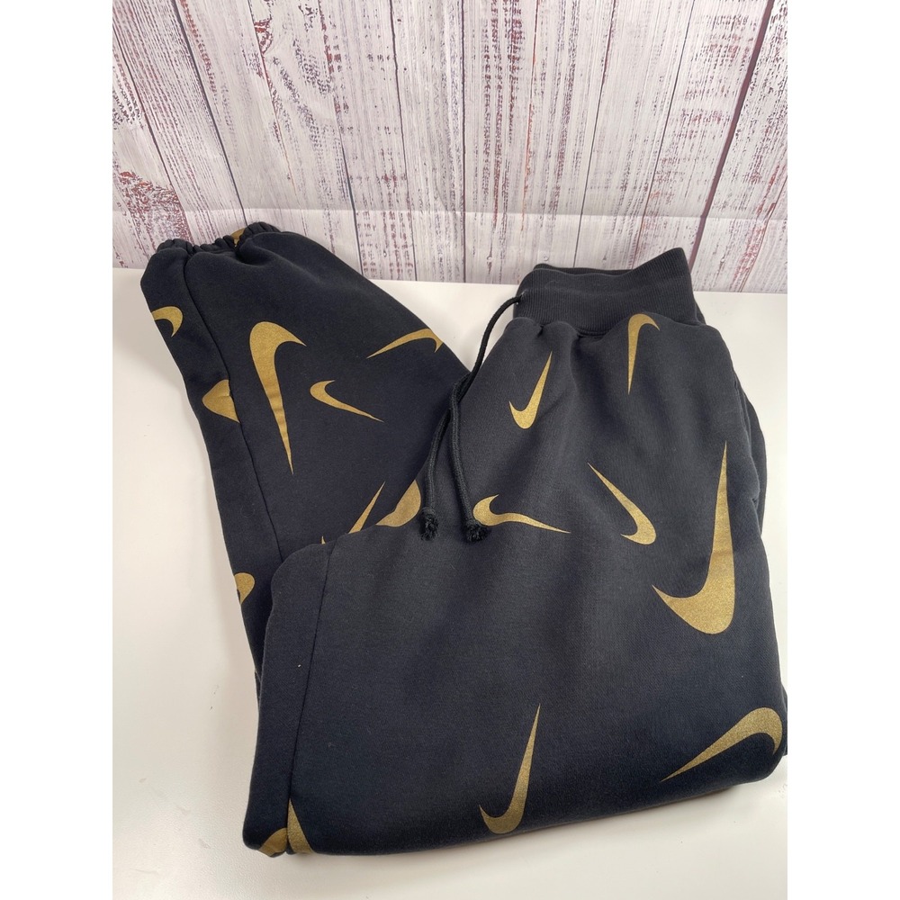 NIKE OVERSIZED HIGH RISE SWEATPANTS BLACK/GOLD WOMEN'S SZ XS FB8754-101 $95